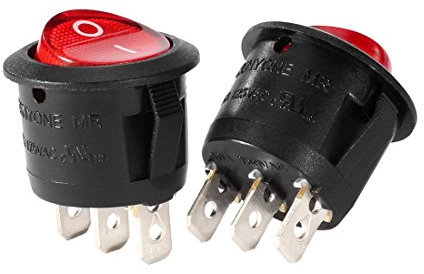 sourcing map 5Pcs Mini Rouge Lampe 3 Borne SPST 2 Position I/O Rond Bouton LED lumiere Interrupteur à Bascule Bateaus On/Off AC 250V/10A 125V/12A