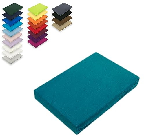 EXKLUSIV HEIMTEXTIL Jersey Spannbettlaken 180-200 x 200 cm 100% Baumwolle Öko - Tex Zertifiziert, Markenqualität, Matratzenhöhe bis 25 cm, Petrol