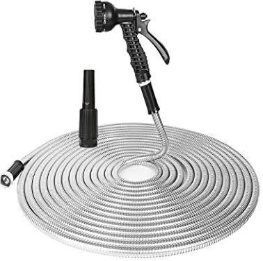 BOSNELL Metall-Gartenschlauch, 15 m, 2,5 m, 30,4 m, leicht, 304 Edelstahl-Schlauch mit 2 kostenlosen Düsen, ultraflexibel und verhedderungsfrei, Outdoor-Schlauch, 2,5 m