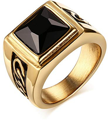 OIDEA Edelstahl Ringe Gold schwarz für Herren Damen, Klassiker Retro Charm Achat Stein Ringe Herrenring Edelstahlring Bandring 57 (18.1) – 67 (21.3)