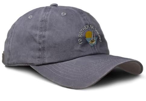 Vintage Washed Hat I'd Rather Be Sailing Captain Embroidery Cotton Dad Hats for Men & Women Buckle Closure Grey