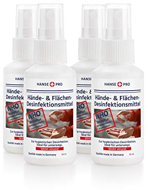 HANSE PRO Flächen- & Desinfektions-Spray, 4 x 50 ml I Händedesinfektion I Hygiene I für Hand, Haut und Flächen I ideal für unterwegs