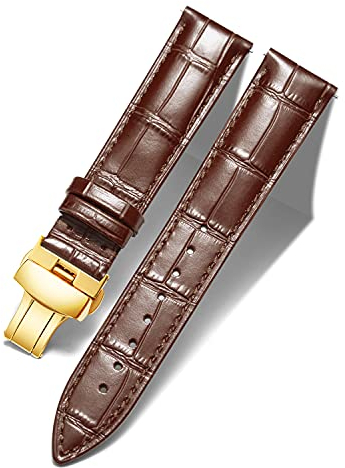 BINLUN Bracelet de Montre en Cuir Femme Homme 12mm-24mm Bracelet de Remplacement avec Boucle de Déploiement Papillon Argent/Or/Or Rose(20mm Marron-Boucle Or)