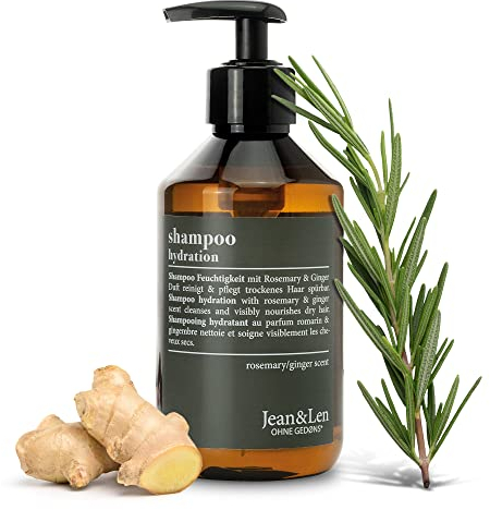 Jean & Len Feuchtigkeit Shampoo Rosemary & Ginger, für trockenes und sprödes Haar, mit Feuchtigkeitskomplex, würzig-frischer Duft von Rosmarin & Ingwer, ohne Parabene und Silikone, 300 ml