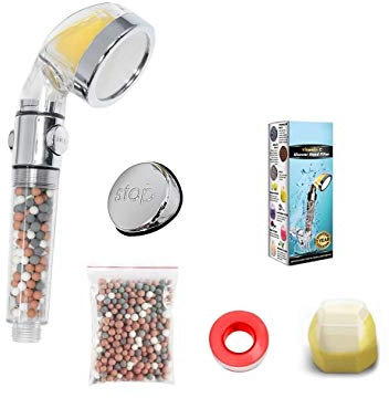 Filtre de pommeau de douche à la vitamine C avec bouton pour eau dure (peut ne pas convenir à une douche électrique) (1 mode petit VIT C On/Off) Remplacement supplémentaire