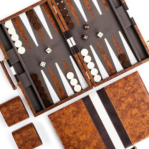 RENO Backgammon-Set, 38,1 cm, elegantes Leder-Backgammon-Set, Backgammon-Set für Erwachsene und Kinder, Reise-Backgammon, Gartenspiele, Brettspiele für 2 Personen