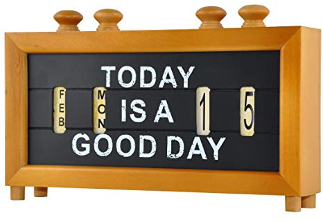 Eitida Ewiger Tischkalender aus Holz, Vintage-Design, personalisierbar, mit Schiebefenster, lustig, antiker Dilbert, dekorative Heimdekoration, Akazie, hellbraun, schwarz, weißer Knauf, Datum, Büro.