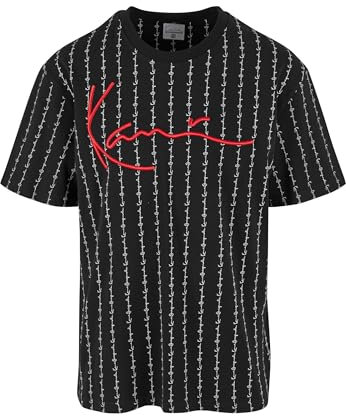 Karl Kani Herren KKMQ12130BLK Signature Logo Pinstripe Tee Black, S