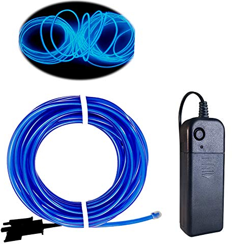 Balabaxer EL-Leuchtdraht Blau, 32.8Fuß/10 Meter portable steuerungsbetriebene Neon-Lichtleiste, 360° schneidbare leuchtende Seilenlichter für Partys, Halloween und DIY-Dekoration.