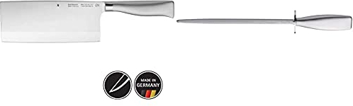 WMF Grand Gourmet Chinesisches Kochmesser 31,5 cm, Spezialklingenstahl, 18,5 cm & Grand Gourmet Wetzstahl 36 cm, Messerschleifer, Wetzstab für Messer schleifen, Cromargan Edelstahl, Klinge 23 cm