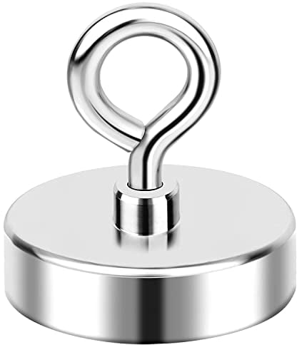 Fishing Magnets, 90 KG(200 LB) Pulling Force Strong Magnet Fishing, Neodymium Rare Earth Magnet with Lifting Eye-Bolt, Super Round Magnets for Retrieving Items in Lake, Beach -1.76 inch Diameter