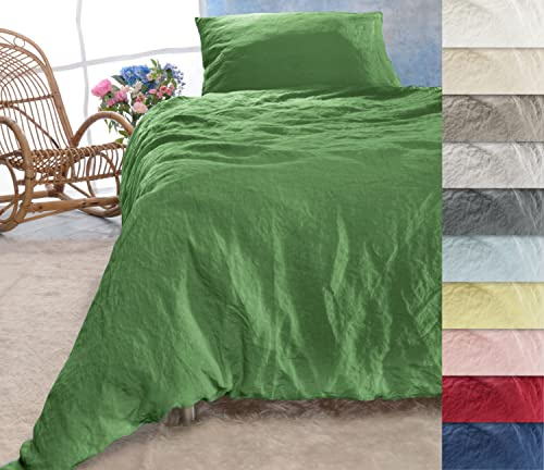 Wohnen & Accessoires Leinen-Bettwäsche-Set Sintra 100% Leinen aus Portugal, 2-teilig Bettbezug und Kissenbezug (2tlg. 155x220cm + 80x80cm, Apfelgrün)