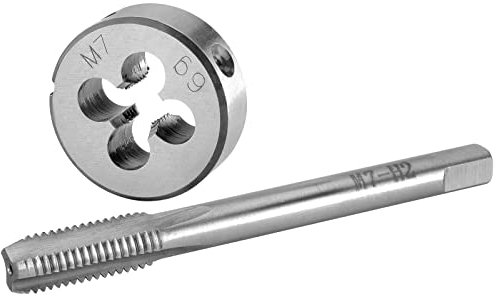 Burkit Ensemble taraud et filière, M7 x 1,0, filetage de machine M7 x 1,0 et filière ronde pour droitier