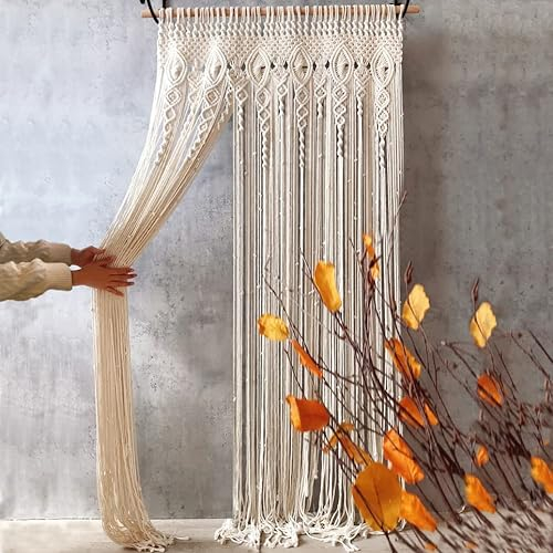 Susire Boho Makramee Vorhang Wandteppich: Outdoor Gardinen Wandbehang Hochzeit Wohnzimmer Wanddeko - 90×180cm