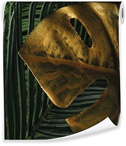 Vliestapete Blätter Grün Gold Pflanzen Monstera - 10mx50cm inkl. Kleister - für Schlafzimmer Wohnzimmer Küche Modern 10M Rolle Vlies Tapete Tapeten Wandtapete Mustertapete UV-Beständig