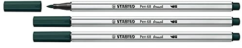 STABILO Pen 68 Brush Pens Pack of 3 Fine Green