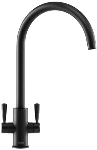 Franke Ascona Swan Neck Swivel Spout Mono Mixer Twin Lever Black Kitchen Tap