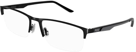 Puma Brille mit Sehstärke für Herren optional mit Sonnenbrillentönung oder Blaulichtfilter, Quadratisch, gefertigt im Spritzgussverfahren, Modell: PU0373O-001 (inklusive Brillenetui)