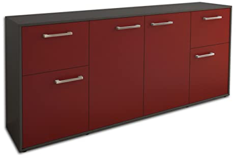 Lqliving Kommode Sideboard Georgina, Korpus in anthrazit matt, Front im trendigem Rot/Bordeaux (180x79x35cm), inkl. Metall Griffen, Made in Germany