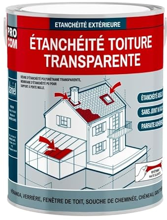 Étanchéité transparente polyuréthane - Résine d'étanchéité transparente toiture, véranda, verrière, serre PROCOM 0.75 litres