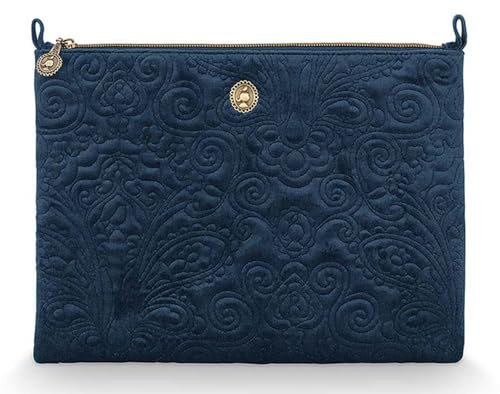Pip Studio [W1025] Charly Cosmetic Flat Pouch Large Velvet Quiltey Days Blue 30x1x22cm