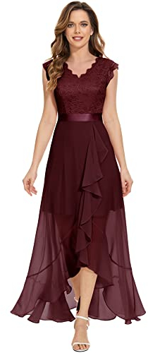Dressystar Damen Elegant Abendkleider Hochzeit V-Ausschnitt Ballkleider Maxi Lang Brautjunferkleid Burgunderrot M