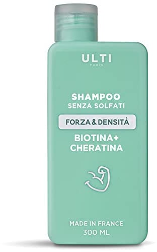 ULTI Paris Shampoo cheratina e biotina | senza solfati siliconi parabeni 300 ml, naturale |shampoo aloe vera, ricostruzione capelli professionali
