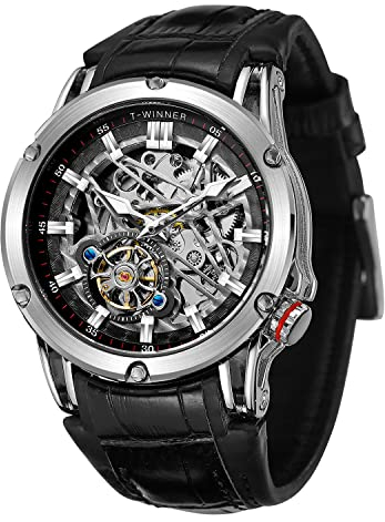 FORSINING Montre automatique étanche pour homme avec grand cadran et tourbillon exotique, noir/argenté, Sangle