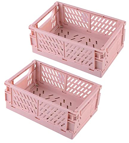 Frepea Lot de 2 petits paniers de rangement pliables en plastique - Pour cuisine, chambre d'enfant, bureau - Rose