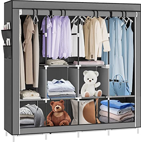 JANN Kleiderschrank aus Stoff, Kleiderschrank, tragbar, für Schlafzimmer, für Erwachsene, Ankleidezimmer, Kleiderschrank, Kleiderschrank für Schlafzimmer, Garderobe (167 x 45 x 170 cm – Dunkelgrau)