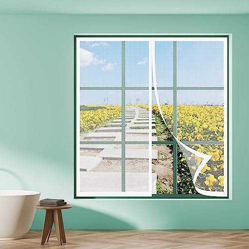 Fliegengitter Fenster Magnet 115 x 120 cm, Insektenschutz Feines undurchdringliches Gitter Magnetische Adsorption für Alle Arten von Fenstern, Weiß