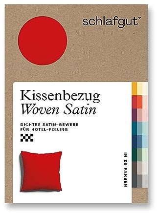 schlafgut Woven Satin Kissenbezug 80x80 cm Red Deep Uni in Premium Hotelqualität, Kopfkissenbezug einzeln mit 100% weicher Baumwolle