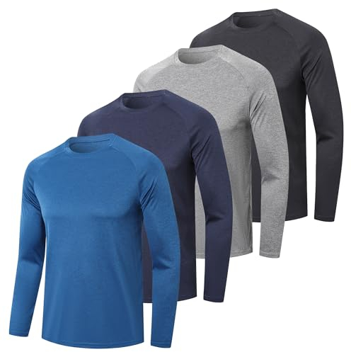 ZENGVEE 4/5 Pack Men's Long Sleeve T-Shirt Quick Dry Running Sport Gym T Shirts Outdoor Active Athletic Performance Crew Long Sleeve Top,1610-Black Gray Navy Blue-M