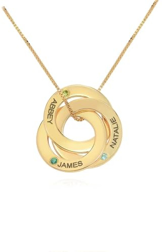 MyNameNecklace MYKA Personalisierte Russische Ring Halskette mit Gravur auf Drei Ringen - Weihnachten Graviert Name Schmuck Geschenk für Damen - Freundin