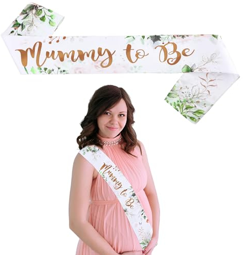 Gürtel für Mama Mummy to Be Schärpe Baby Shower Deko Salbeigrüner Babyparty Gürtel für Jungen oder Mädchen Goldene Glitzerbuchstaben Dekorativer Gürtel Babyparty Geschenk (Blumen)