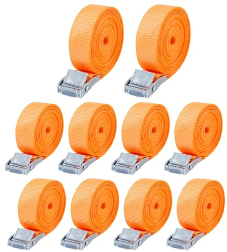 10 Stück Spanngurt,Zurrgurt,25 mm x 4 m,Spanngurte mit klemmschloss Für Fahrräder,Trolleys,Motorrad Gepäck,nach DIN EN 12195-2(Farbe orange) (A:10 Stück Orange –4 m x 25 mm)