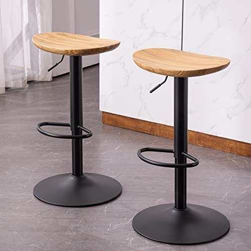 YOUNIKE Barhocker 2er Set Schwarz Holz Sattel Barstuhl Höhenverstellbar Schwenkbar Tresenhocker Küchenstühle Höhe Barstühle mit Fußstütze für Bar Küche