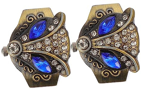 Holibanna Montre à Doigt en Alliage de Zinc Pratique Style Créatif et Décontracté Vintage Montres à Bague 2pcs pour Femme pour Événement Casual