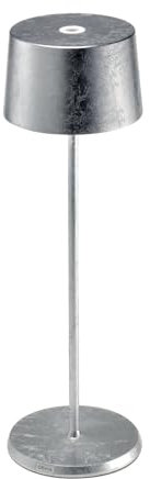 Zafferano, Olivia Pro Lampe mit Silberfarbenes Blatt, Tragbare und Wiederaufladbare Tischlampe mit Touch Control, Geeignet für Wohnzimmer und Außenbereich, Dimmer, 2200-3000 K, Höhe 35 cm