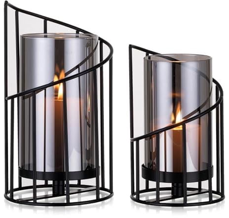 Romadedi Windlicht Glas Kerzenständer Kerzenhalter:Schwarz Glaszylinder Mit Metall Boden Für Kerzen Stumpenkerzen Teelicht Windlichter Outdoor Für Tischdeko Wohnzimmer Garten Dekoration