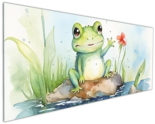 Wallario Küchenrückwand aus Glas 125 x 50 cm, Motiv: Frosch in Aquarell | Spritzschutz abwischbar & pflegeleicht
