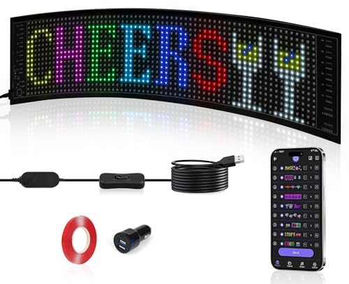XAXVSTS Programmierbar LED Leuchtschild Dislplay | 27 X 12cm | Led Anzeigetafel mit Bluetooth-App | Zweireihige led Laufschrift USB 5V | Vielseitig für Auto, LKW, Werbung & Party-Deko