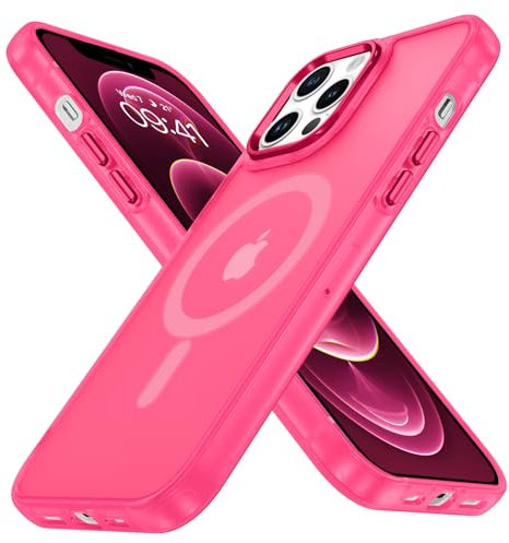 DUEDUE Cover Magnetica per iPhone 12/12 Pro 6.1[Compatibile con MagSafe], Custodia Opaca per iPhone 12 Pro/12 Case con Pulsante metallico Ultra-Sottile TPU Silicone Anti-Scivolo, Rosso Rosa