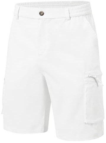 YuKaiChen Men's Cargo Short Combat Shorts Twill Summer Casual Shorts with Multi Pockets and Zip Fly Size 34 White