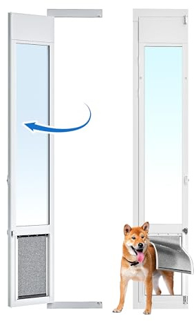 Large Dog Door for Sliding Glass Door,Openable Pet Door for Sliding Glass Doors,All-Metal Framed & Panel & Lock,Adjustable 75 7/8 to 81 Slider Height -Large