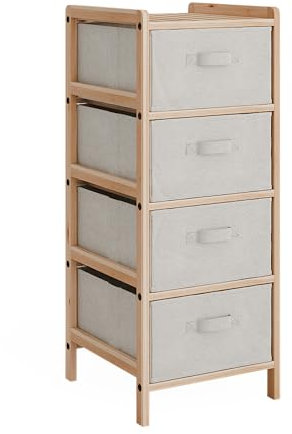 Vicco Kommode Bruno, Beige, 34.5 x 86 cm mit 4 Stoffschubladen