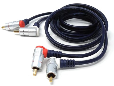 DRUT 1.5m Twin 2 x RCA to RCA Right Angle Audio Cable for Turntable, Mixer, Amplifier, Speakers, Subwoofer with Gold Plated Plugs 5ft
