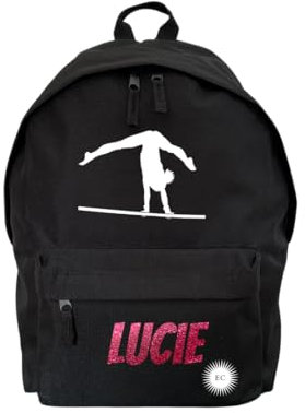 Sac à dos pour le sport personnalisé avec prénom et figure de sport (GYM GAM/GAF - Foot - Basket - Tennis - Handball - Judo) - La Fabrique d'EC (Noir)