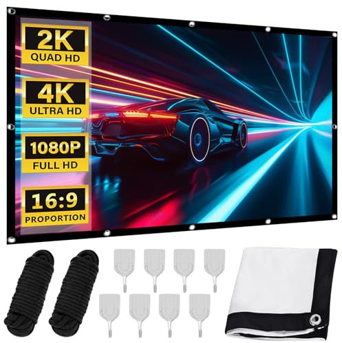 GOEDCH 100 Pouces Ecran Videoprojecteur: Écran de Projection 4k 16: 9 HD Anti-Plis, Toile Videoprojecteur Manuel Portable Pliable Extérieur pour Cinéma Maison, Fête, Nuit de Cinéma, Commercial
