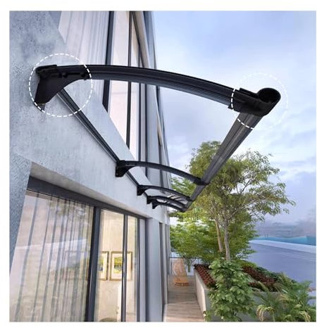 Toldo exterior para puerta de entrada, 39 x 138 pulgadas, fácil de instalar, diseño de hoja sólida con 2 toldos laterales para ventanas de drenaje